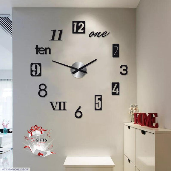 Stylish 3D Wall Clock - Black MDF Wood - 2 Pcs